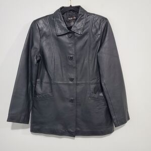 Style & Co. Women's Black Y2K Early 2000s Leather Jacket Vintage Sz Small
